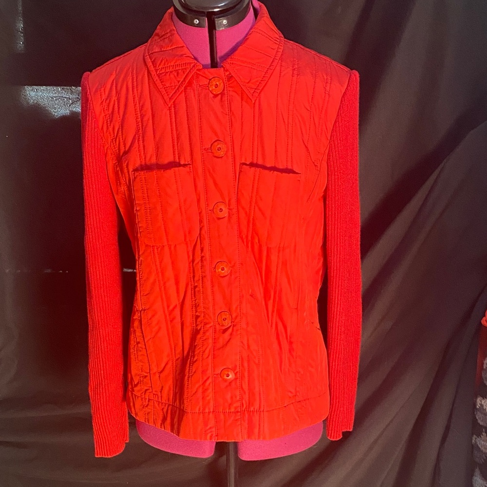 EUC Sigurd Olsen  Red quilted  sweater Utility Jacket M